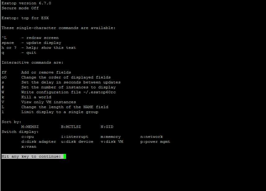 Esxtop commands tool