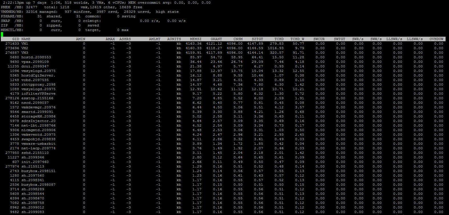 VMware host memory status