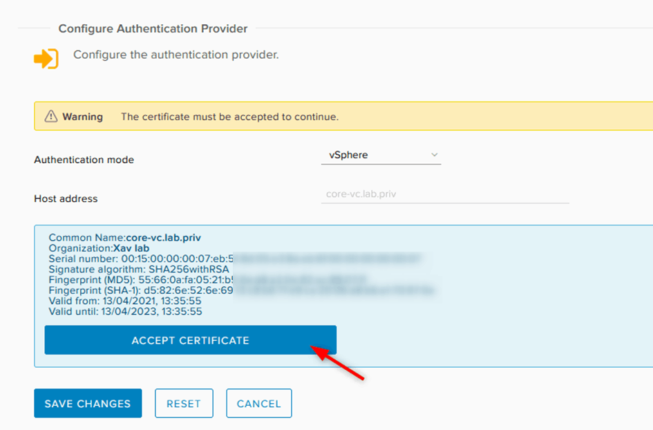 Accept the certificate thumbprint
