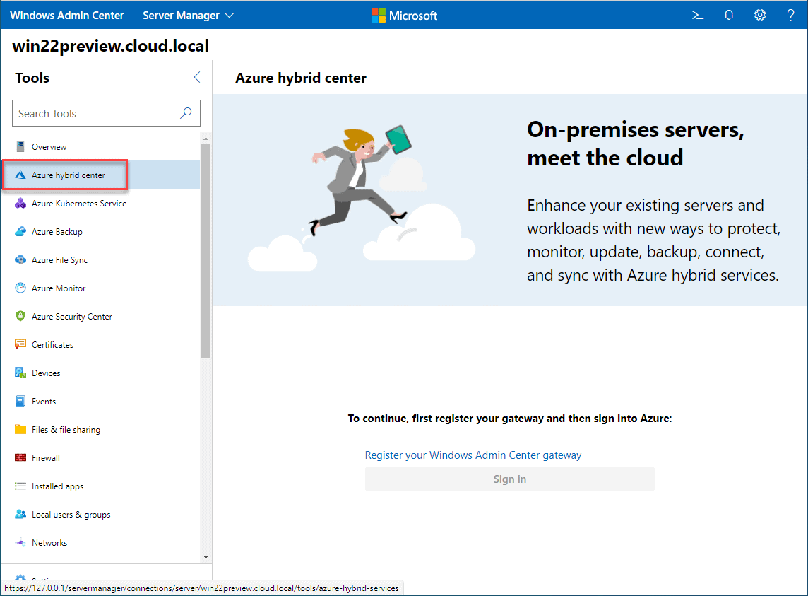 Azure hybrid center available from Windows Admin Center
