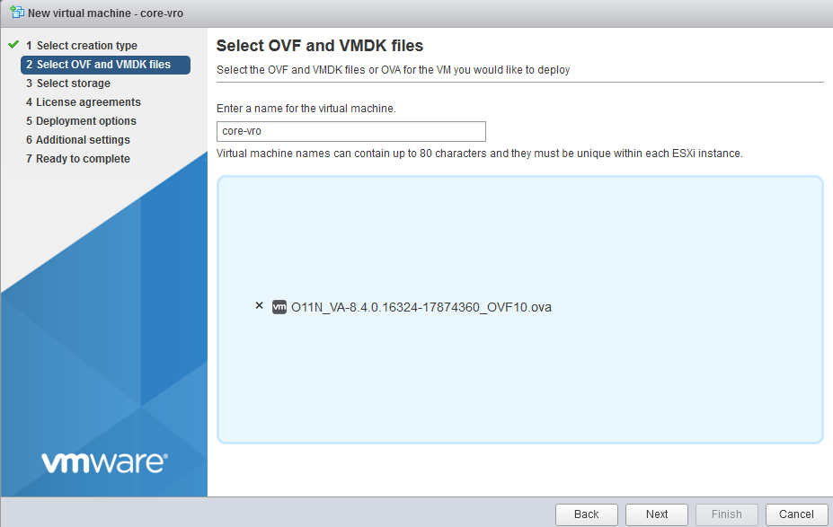 Choose a name for the VM and browse to the OVA file you downloaded