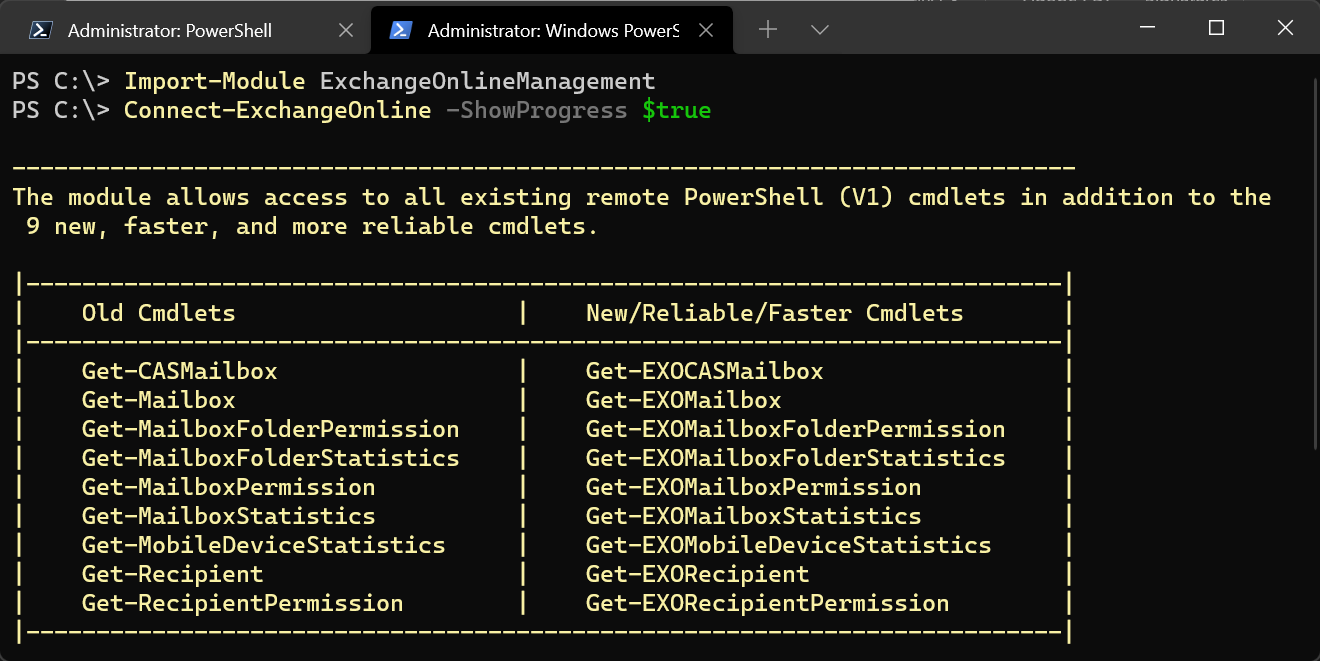 Connecting to Exchange Online using the Connect-ExchangeOnline cmdlet