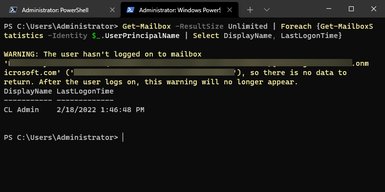 Getting the last logon time using Exchange Online PowerShell