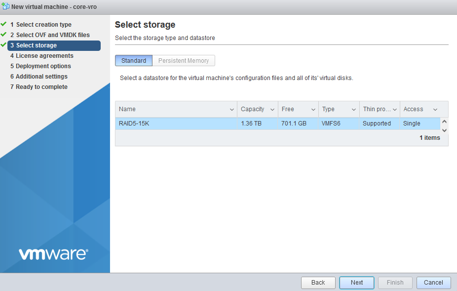 Select a datastore with enough space