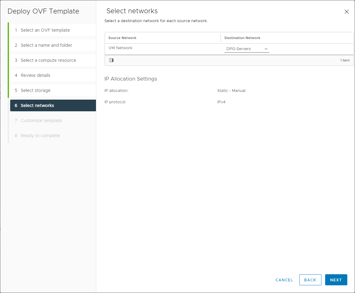 Select a vSphere virtual network for your VEBA appliance