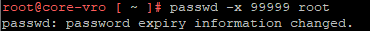 Set the root password to never expire in SSH