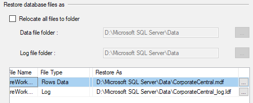 Switch to the Files tab and verify the Restore as column contents