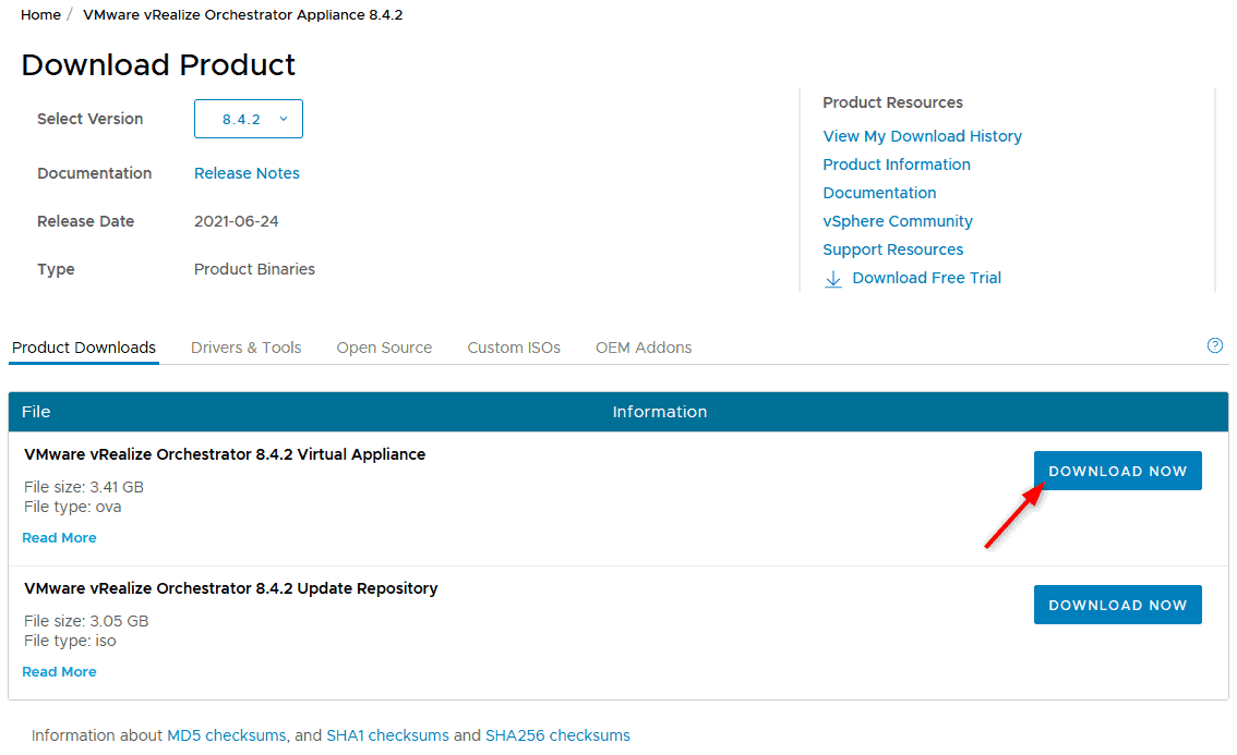 The deployment of the vRealize Orchestrator appliance