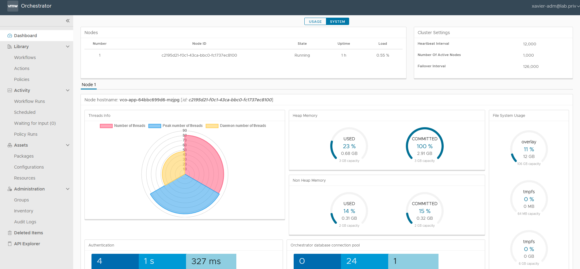Typical interface displayed to a vRO admin user