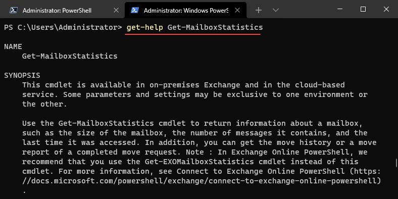Using the Get-MailboxStatistics cmdlet in Exchange Online to get mailbox information