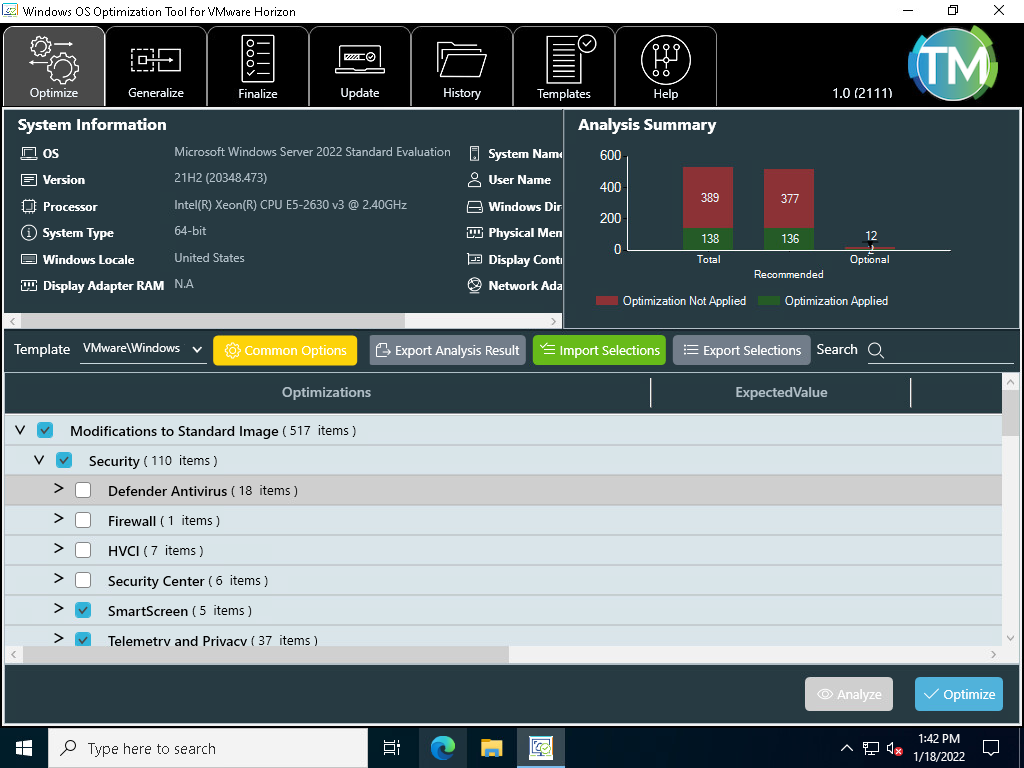 VMware OS Optimization Tool is a great tool to optimize Windows Server 2022
