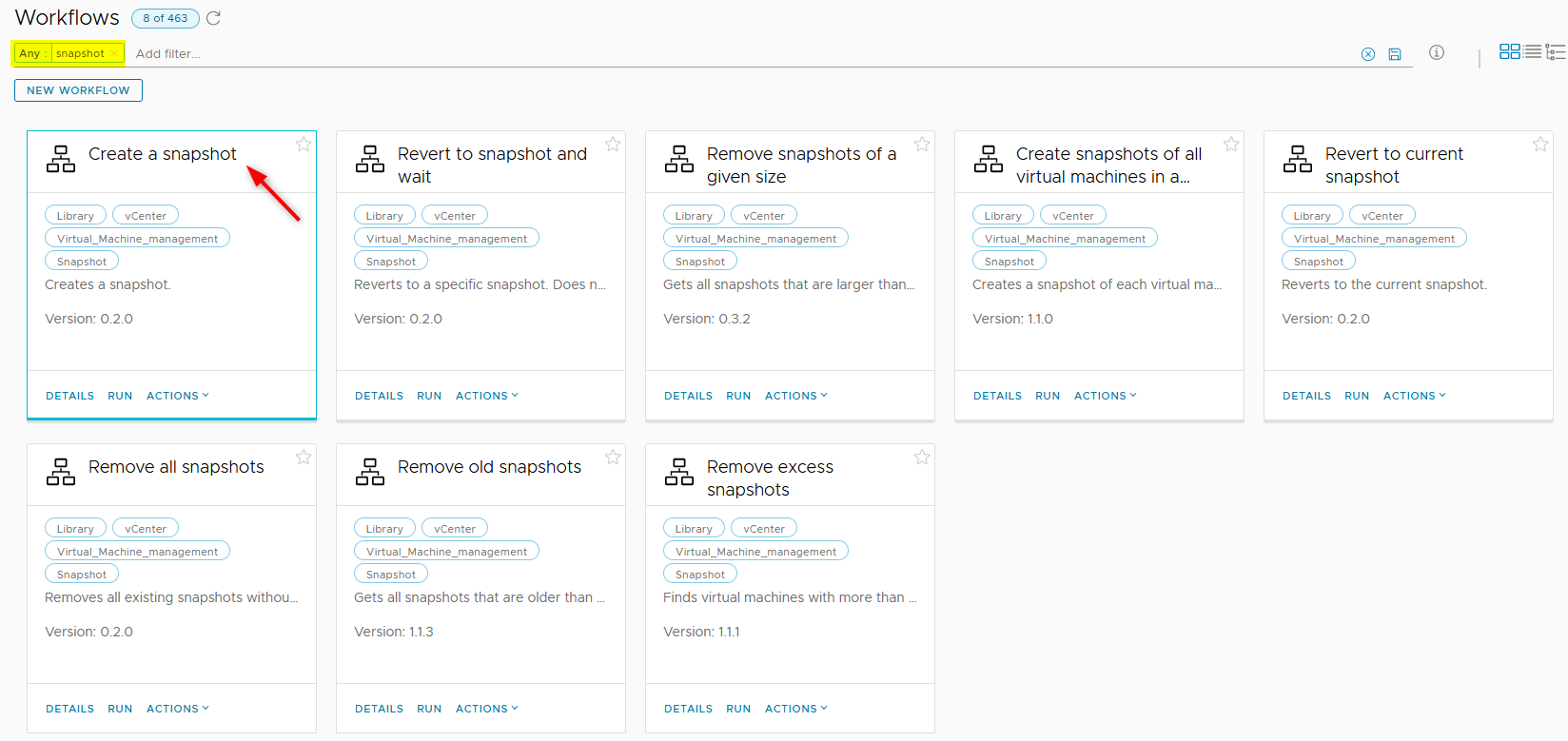 vRealize Create a snapshot